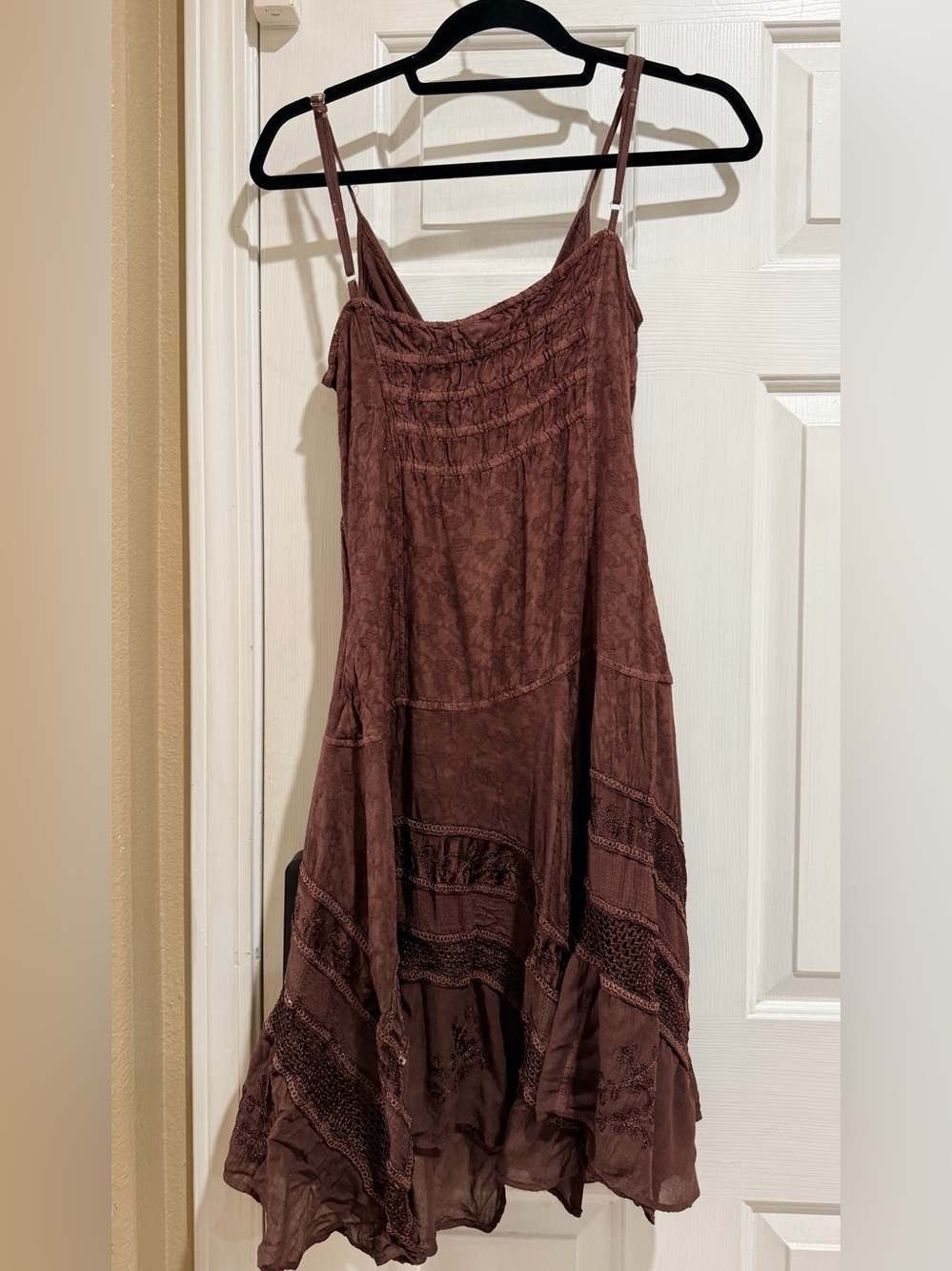 Boho Brown Lace-Trim Maxi Slip Dress - Picture 6 of 6